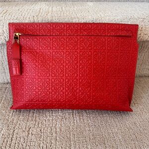 Authentic Loewe Red Anagram T Pouch Clutch